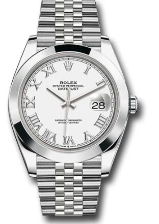 Replica Rolex Steel Datejust 41 Watch 126300 Smooth Bezel White Roman Dial Jubilee Bracelet